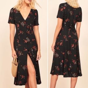 Reformation Locklin Button Down Floral MIDI Dress